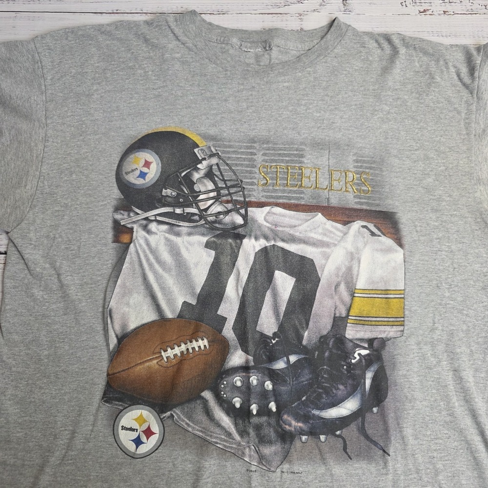 Vintage Lee Sport Steelers T Shirt Made in USA Embroidered Gray Size XL 1998